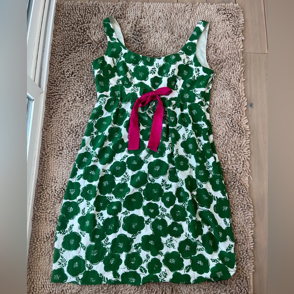 Morgan McFeeters Green Floral Dress with Pink Bow